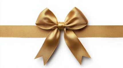 Elegant golden satin bow tied with ribbon on a white background, perfect for gifts and celebrations.