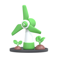 3D Wind Energy Icon, suitable for renewable energy campaigns, eco-friendly power solutions, and green energy awareness.