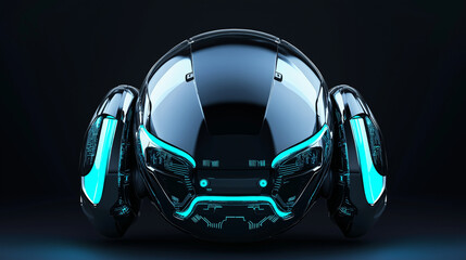 Fototapeta premium A sleek, spherical robot designed with advanced technology elements, characterized by glowing cyan lines, symbolizing innovation and futuristic concepts.
