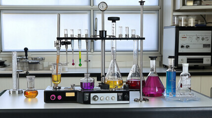 precise laboratory burette setup with measurement scales in clinical setting