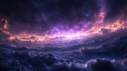 A stunning view of a nebula over a sea of clouds.