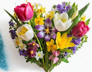 Freigestelltes Herz aus Fr&uuml;hlingsblumen &ndash; Farbenfrohes Motiv f&uuml;r Valentinstag