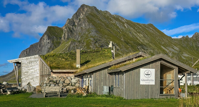 The sideview of the famous Glasshytta in Lofoten, the workshop of a glass maker