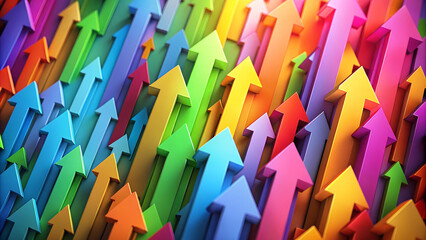 Fototapeta premium Vibrant colorful arrows pointing upwards against a dynamic background