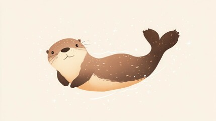 Cute cartoon otter floating happily in a whimsical underwater scene.