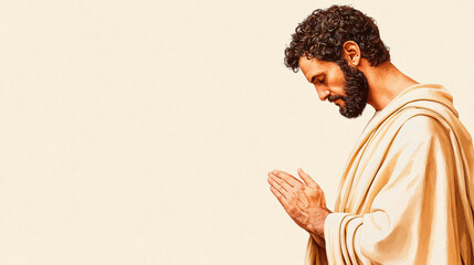 watercolor portrait of Apostle Paul in prayer, soft beige and brown tones with historical accuracy 