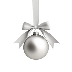 silver ribbon bow on a hanging round label on white background. Generative AI