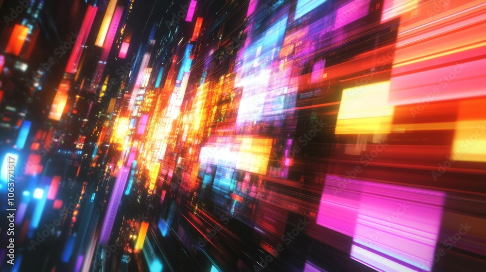Poster vibrant and colorful abstract light patterns that come together to create dynamic visual energy and 