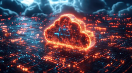 secure cloud network showcasing robust cybersecurity visuals emphasizing protection and technology with interconnected data streams and a shield symbolizing safety and integrity