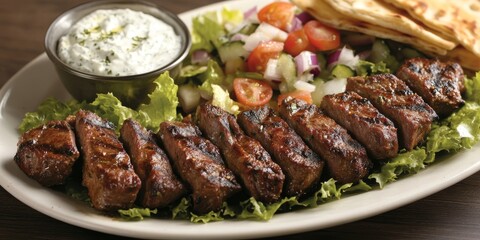 Enjoy the rich flavors of Greece with a Lamb Souvlaki Plate, featuring juicy grilled lamb, fresh salad, warm pita, and tangy tzatziki, offering an authentic Mediterranean taste youll remember