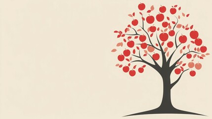 Obraz premium Artistic illustration of a tree with vibrant red apples against a light background.