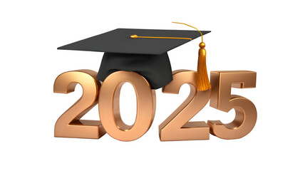 3d text 2025 with graduate cap on the top isolate on transparency background PNG