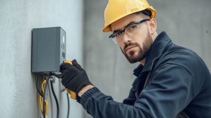 A certified electrician installs a home electric vehicle (EV) charger, ensuring safe and efficient charging for electric cars.