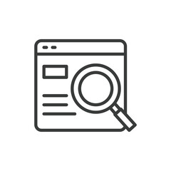 Web research, icon in line design. Web, research, data, analysis, online, information, tools on white background vector. Web research editable stroke icon