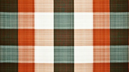 Colorful plaid fabric texture with vibrant hues of orange, green, and white, perfect for various design projects.