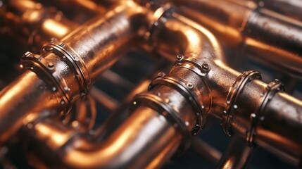 Naklejka premium A closeup view of a row of pipes positioned in a factory environment