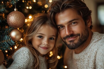 Warm holiday scene with a decorated tree and smiling child nearby.