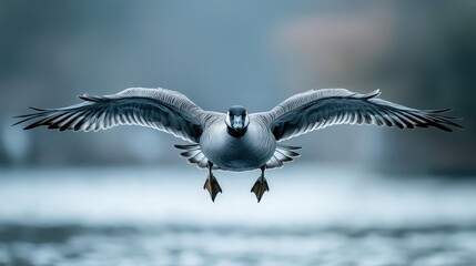 Naklejka premium Grey goose flying in the air