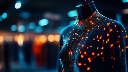 Fashion design and AI technology merging, representing innovation, creativity, and the future of clothing design.