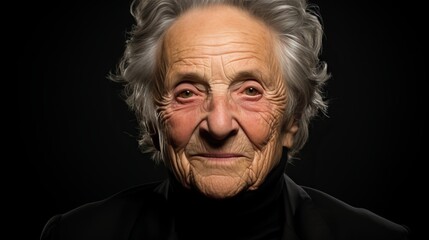 Obraz premium Cheerful Smiling Elderly Woman in Solid Studio Setting, Wearing a Simple White T-Shirt