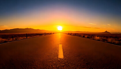golden sunrise marks endless path warm hopeful futures unfolding scenic vistas open skies ahead