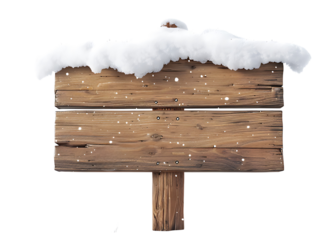 Wooden Signboard Covered with Snow Isolated on transparent background