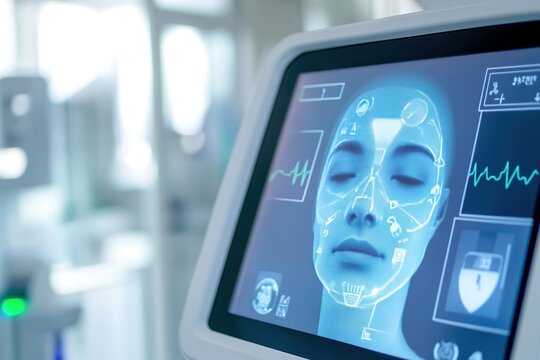 Futuristic facial recognition interface in clinical setting
