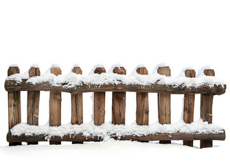 Wooden Fence Covered with Snow in Winter Isolated on transparent background