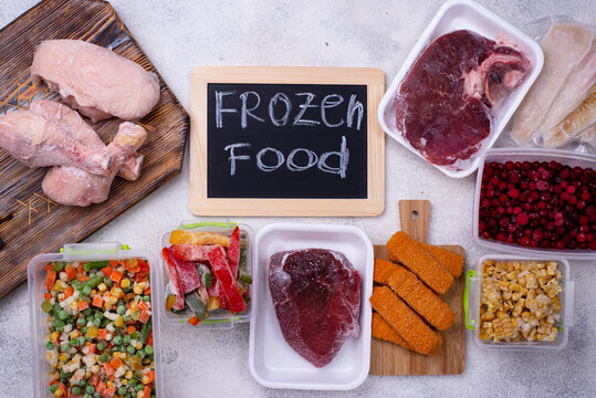 Set of various frozen products