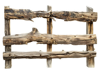 Obraz premium Rustic Wooden Fence in Natural Setting Isolated on transparent background