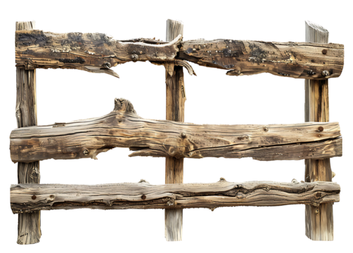 Rustic Wooden Fence in Natural Setting Isolated on transparent background