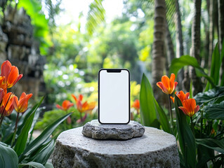 Aesthetic Clean Graphic White Blank Smartphone screen display template with Floral Accent