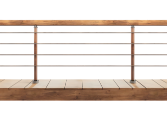 Modern Wooden Deck with Metal Railing Design on transparent background