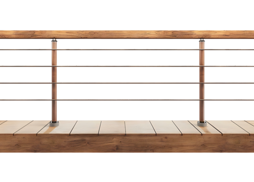 Modern Wooden Deck with Metal Railing Design on transparent background