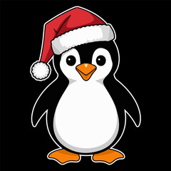 Cute Christmas penguin character with santa hat vector illustration