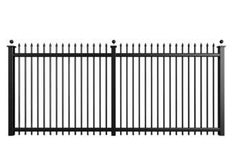 Elegant Black Metal Fence with Decorative Spikes on transparent background