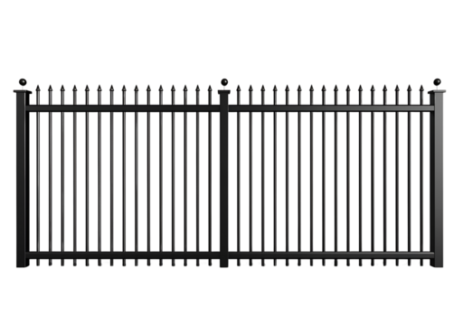Elegant Black Metal Fence with Decorative Spikes on transparent background