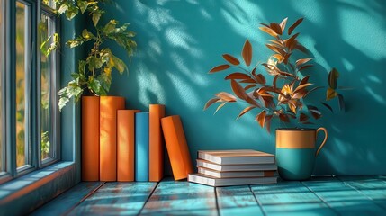 simple setup for online learning featuring books a graduation cup and a laptop rendered in 3d the empty space invites text and showcases a modern educational environment