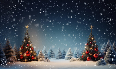 Fototapeta premium A fairytale landscape with a snowy forest in wild nature. Theme background for Christmas greeting card.