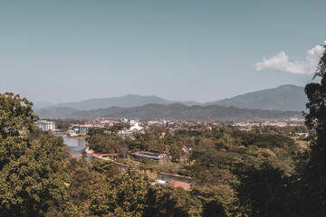 Obraz premium Mountain landscape with river lake water in Vang Vieng Laos.