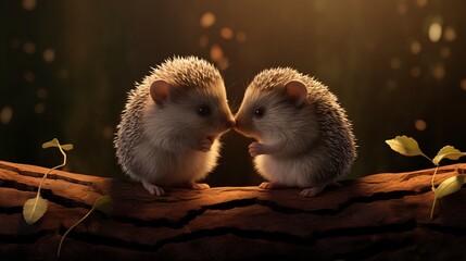 Hedgehog and Squirrel Embrace in Serene Natural Setting, Illustrating Heartwarming Bond