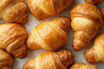 Golden-brown croissants in a close-up, showcasing texture.