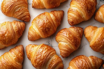 Golden-brown croissants in a close-up, showcasing texture.