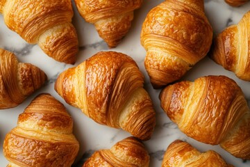 Golden-brown croissants in a close-up, showcasing texture.