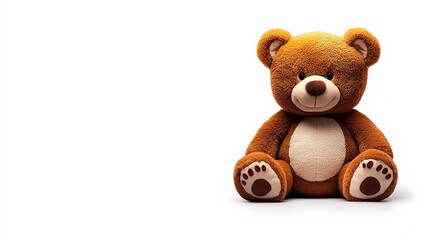 Obraz premium Adorable Brown Teddy Bear: A charming plush teddy bear sits, inviting cuddles and heartwarming feelings. Perfect for children's books, websites, and marketing materials.