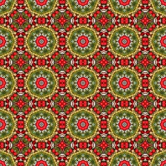 Illustration of seamless Christmas patterns with red and green motifs