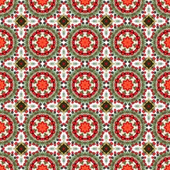 Illustration of seamless Christmas patterns with red and green motifs