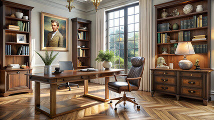 Eclectic Study Room with Antique Desk and Modern Decor. Perfect for: Art studios, modern homes