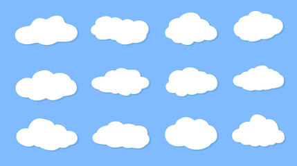 Collection of white cloud illustrations. Vector set of cartoon clouds in flat design.Cloud.