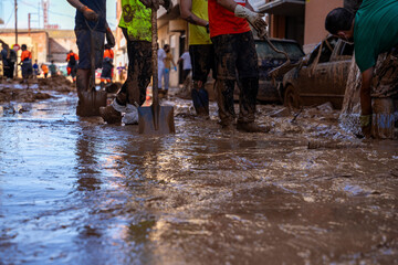 Photo shows the aftermath of the recent flood in Alfafar, Valencia, Spain. Captured are damaged...